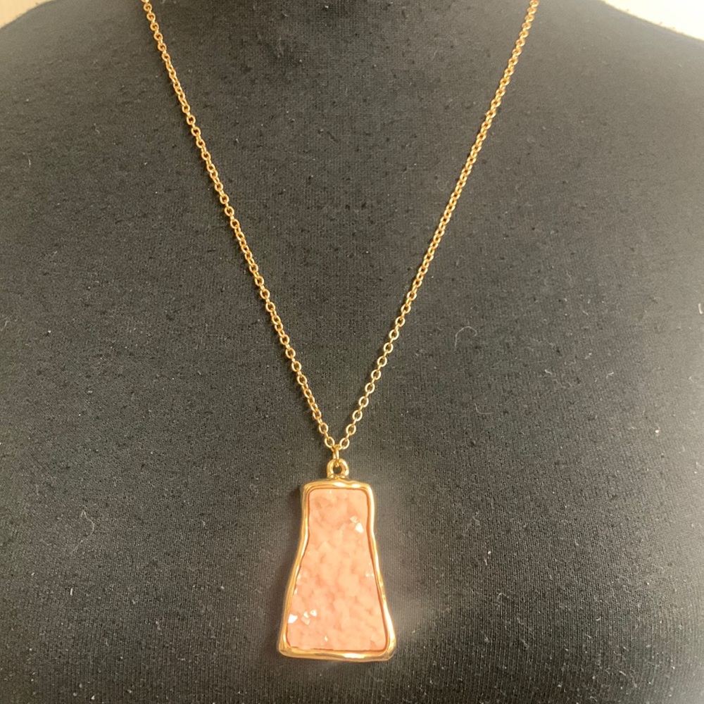 GVO Creation Gold and Pink stone Necklace 25”, Excellent Condition
